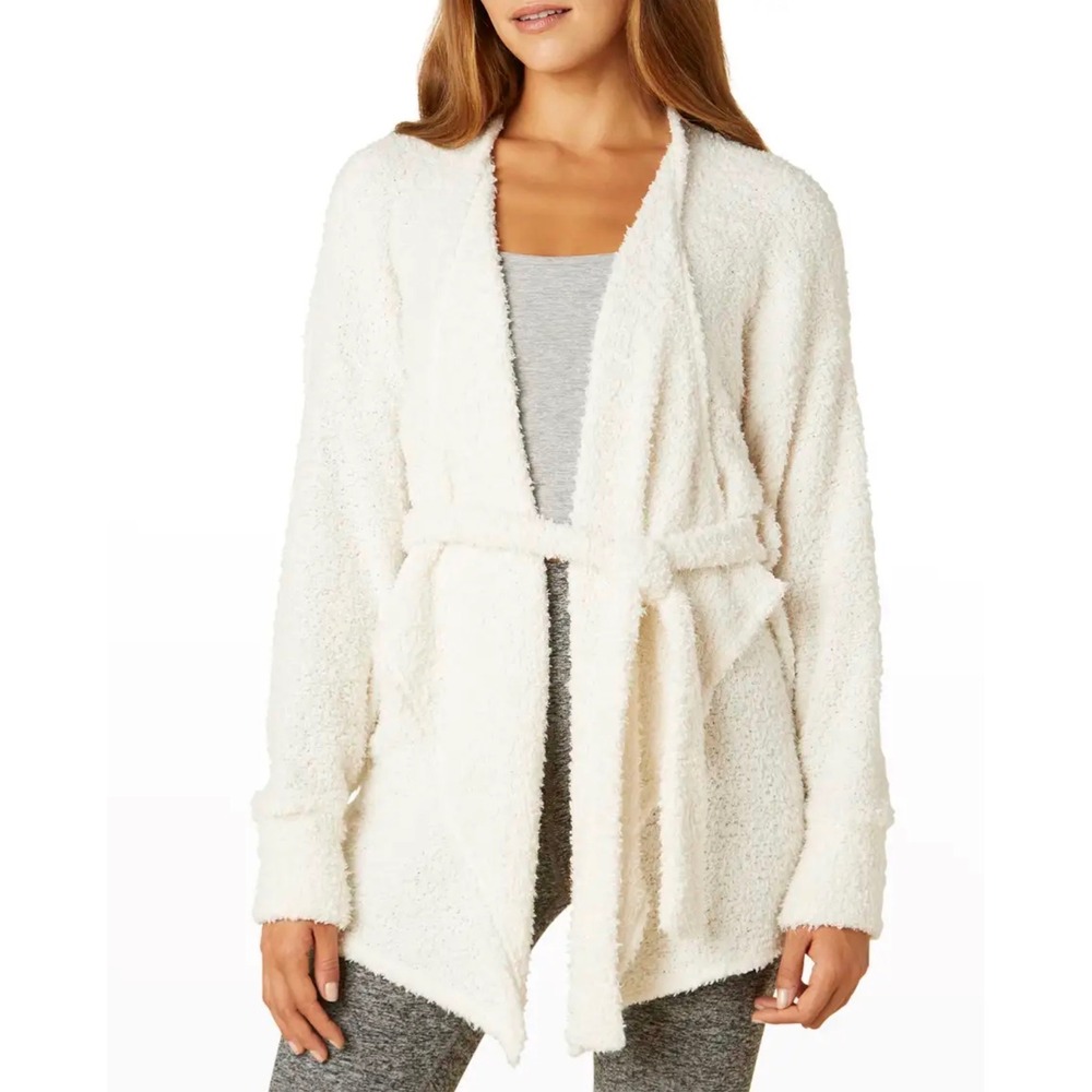 Beyond Yoga Cardigan Women Large Cream Excellent Tie Waist Popcorn Knit Wrap